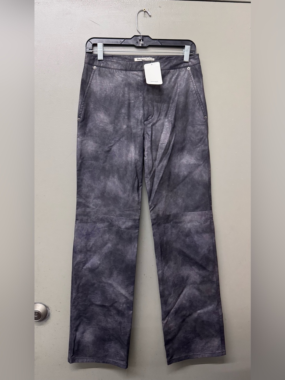 Nwt Theopen Product Faux Leather Tie Dye  Wide Leg Pants in charcoal size 2